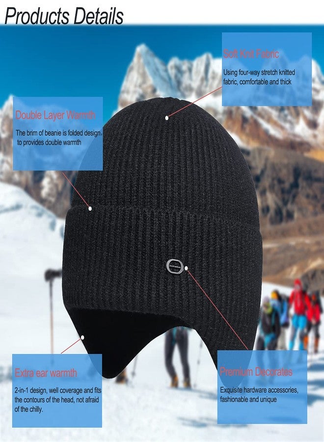 UNNESTAR Winter Beanie Hats for Men Outdoor Stretchy Knit Ski Caps with Earflap Windproof (1, Black) - Image 5